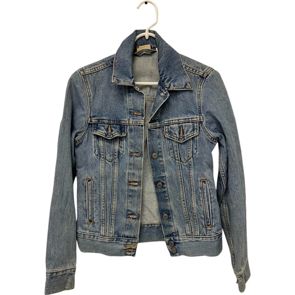 Levi's Blue Jean Trucker Jacket Womens Medium Cotton Red Tab Denim Long Sleeve